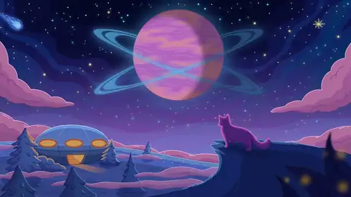Retro Purrple Cat Distant Worlds Live Wallpaper